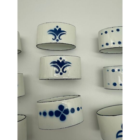 Vintage Ikea Napkin Rings Swedish Heder Kaarina Brieditis Blue & White Enamel - Picture 3 of 9
